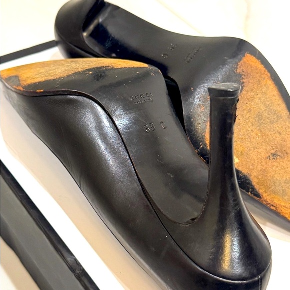 🔥 Rare Vintage 1980s Gucci Black Leather Box Toe Stiletto Slip-On Heels Pumps - Picture 4 of 9